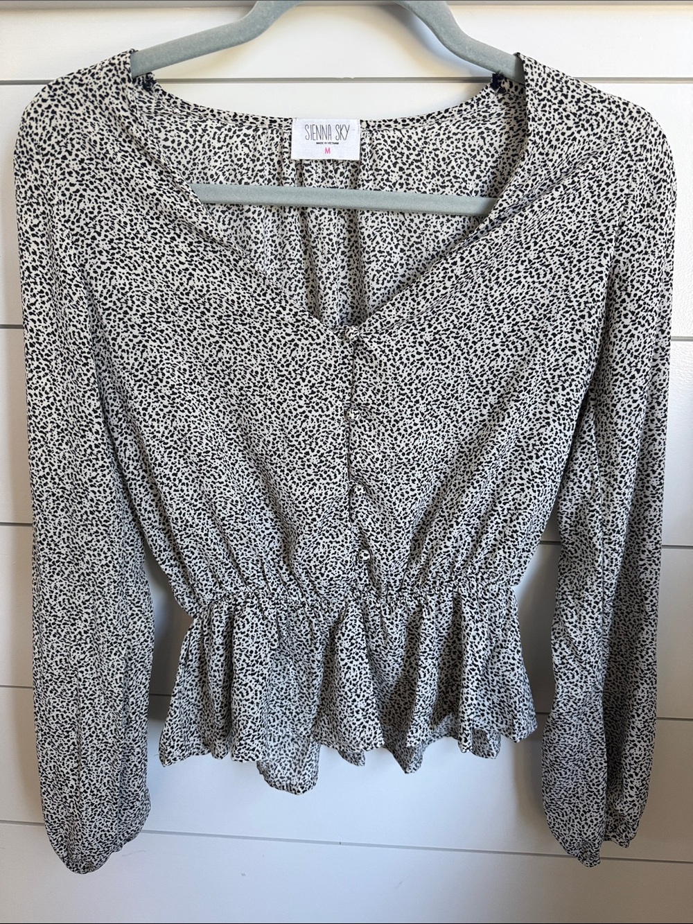 Sienna Sky Black and White Speckled Peplum Blouse